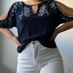 navy blue embroidered top